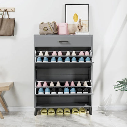 Shoe Storage Cabinet for Entryway, Free Standing Shoe Organizer with 2 Flip Drawers, Hidden Shoe Rack Storage Organizer