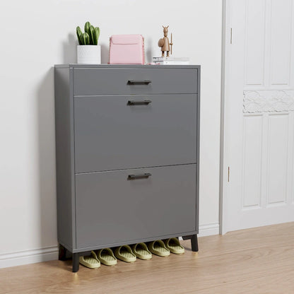 Shoe Storage Cabinet for Entryway, Free Standing Shoe Organizer with 2 Flip Drawers, Hidden Shoe Rack Storage Organizer