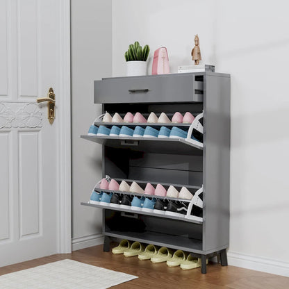 Shoe Storage Cabinet for Entryway, Free Standing Shoe Organizer with 2 Flip Drawers, Hidden Shoe Rack Storage Organizer