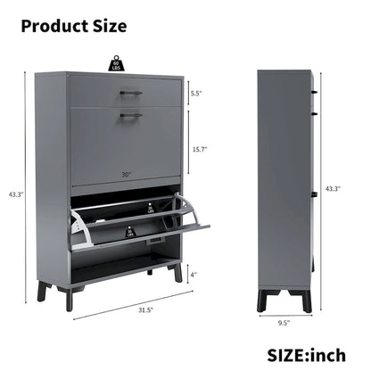 Shoe Storage Cabinet for Entryway, Free Standing Shoe Organizer with 2 Flip Drawers, Hidden Shoe Rack Storage Organizer