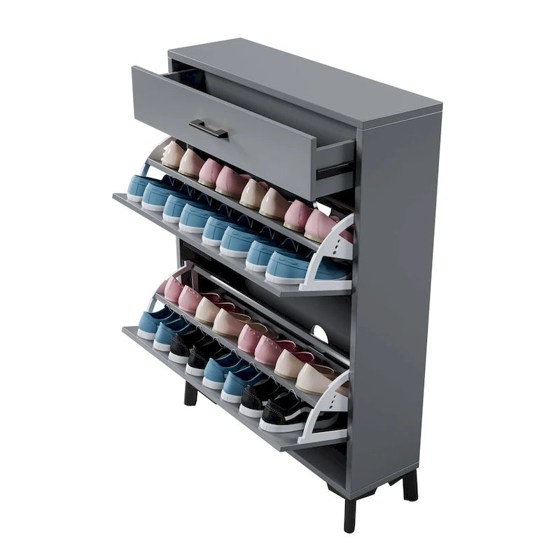 Shoe Storage Cabinet for Entryway, Free Standing Shoe Organizer with 2 Flip Drawers, Hidden Shoe Rack Storage Organizer