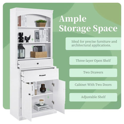 Bathroom Cabinet with 2 Doors, Drawers, Adjustable Shelf & 3 Open Shelves