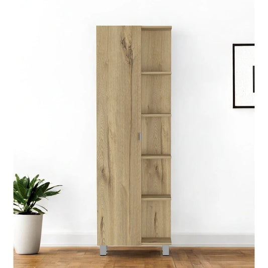 HomeRoots 62 Oak Wood Pantry Or Storage Closet - 20.1' X '62.2' X '8.5