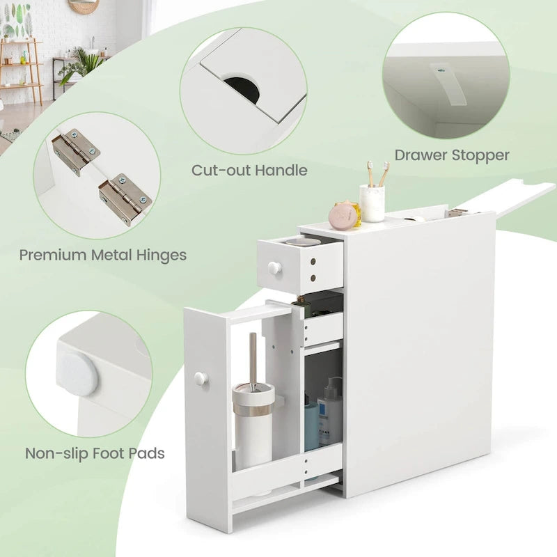 Costway Bathroom Floor Cabinet Toilet Narrow Storage Organizer with