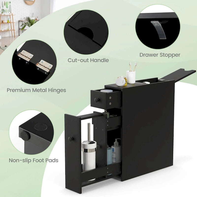 Costway Bathroom Floor Cabinet Toilet Narrow Storage Organizer with