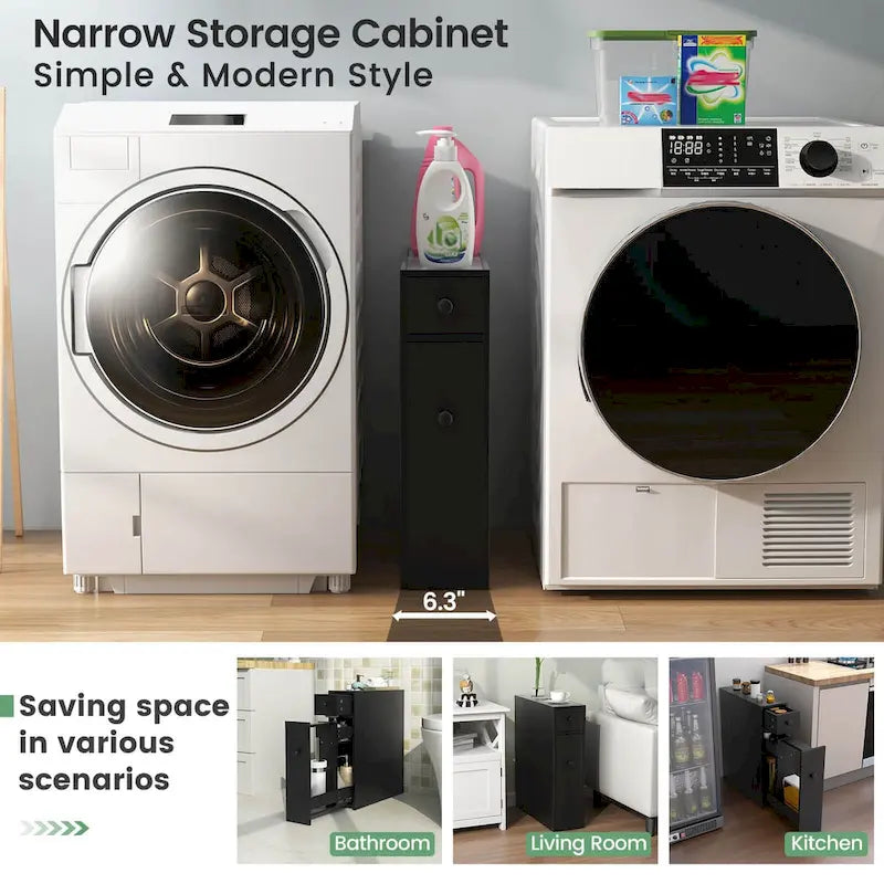Costway Bathroom Floor Cabinet Toilet Narrow Storage Organizer with