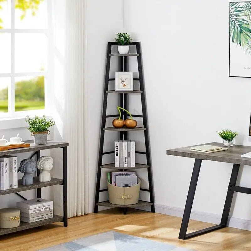 Rustic Tall Corner Bookshelf