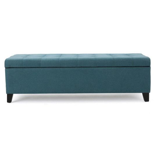 Nira Storage Ottoman Bench, Button Tufted Teal Blue Fabric, 51 Inch