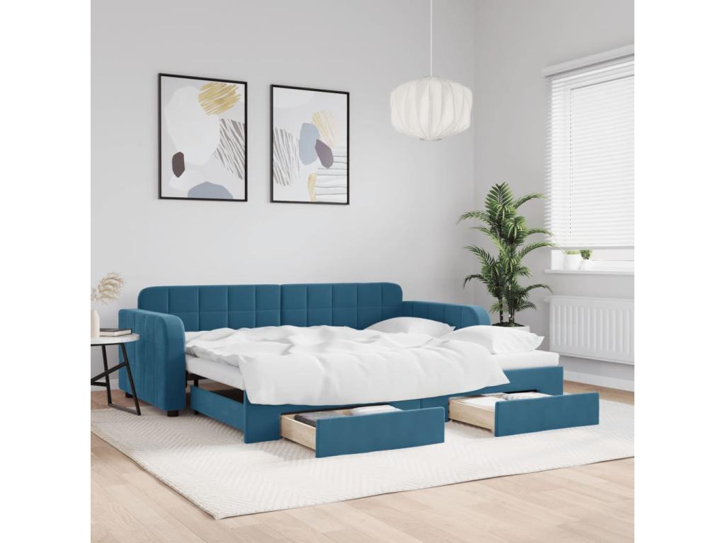 Blue Velvet Bed, 90 x 200 cm