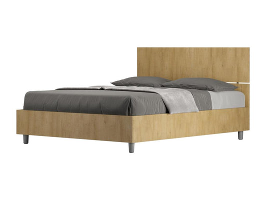 Brown Oak Wood Bed, 140 x 190 cm
