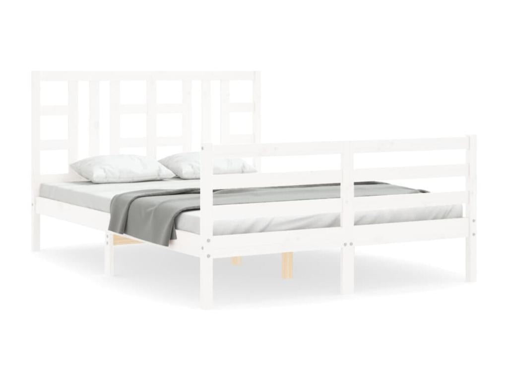 White Solid Wood Bed Frame, 140 x 190 cm