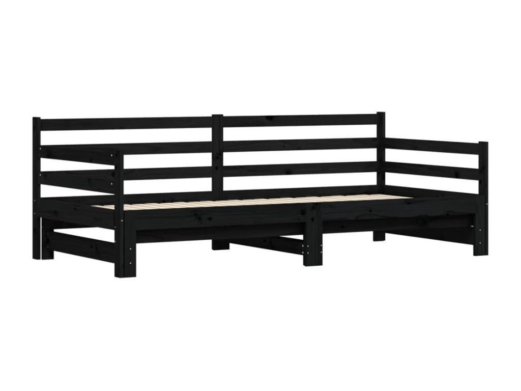 Black Pine Wood Bed, 90 x 200 cm