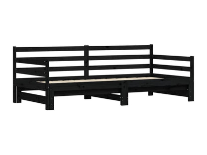 Black Pine Wood Bed, 90 x 200 cm