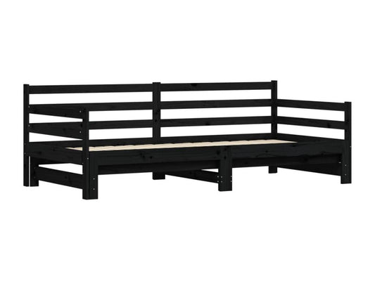 Black Pine Wood Bed, 90 x 200 cm