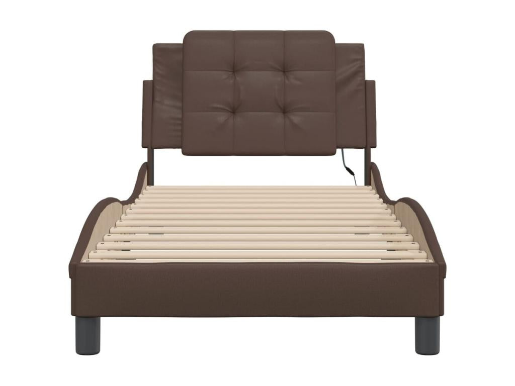 Brown Faux Leather Bed Frame, 100 x 200 cm