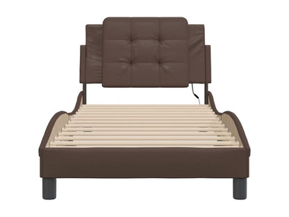 Brown Faux Leather Bed Frame, 100 x 200 cm