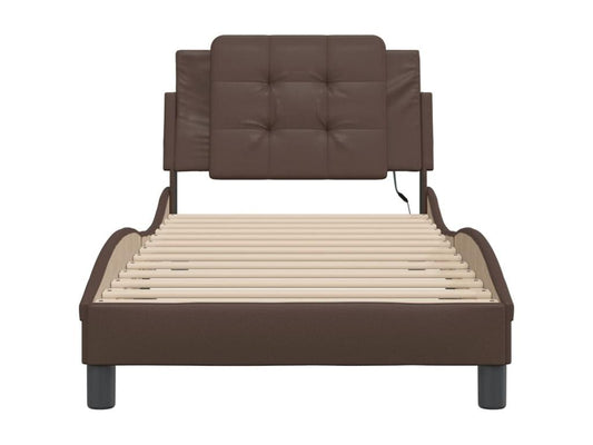 Brown Faux Leather Bed Frame, 100 x 200 cm