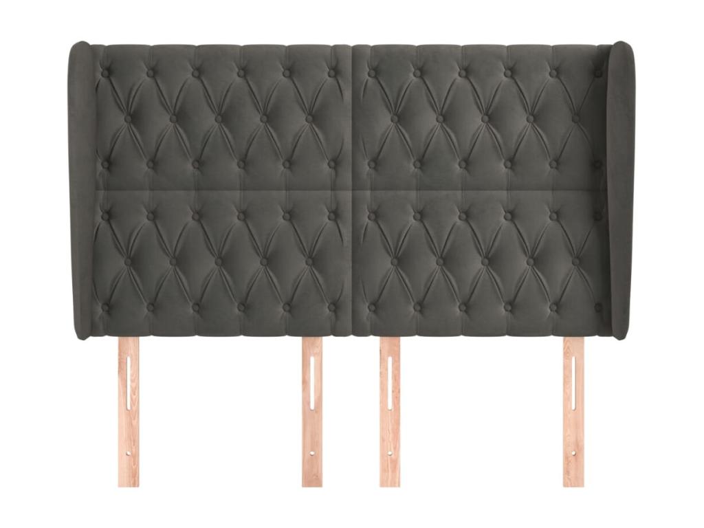 Gray Velvet Bed, 147 x 23 x 118 cm