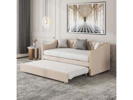 Beige Fabric Bed, 90 x 200 cm