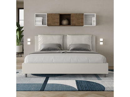White Faux Leather Bed, 200 x 210 cm