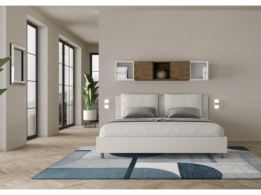 White Faux Leather Bed, 200 x 210 cm