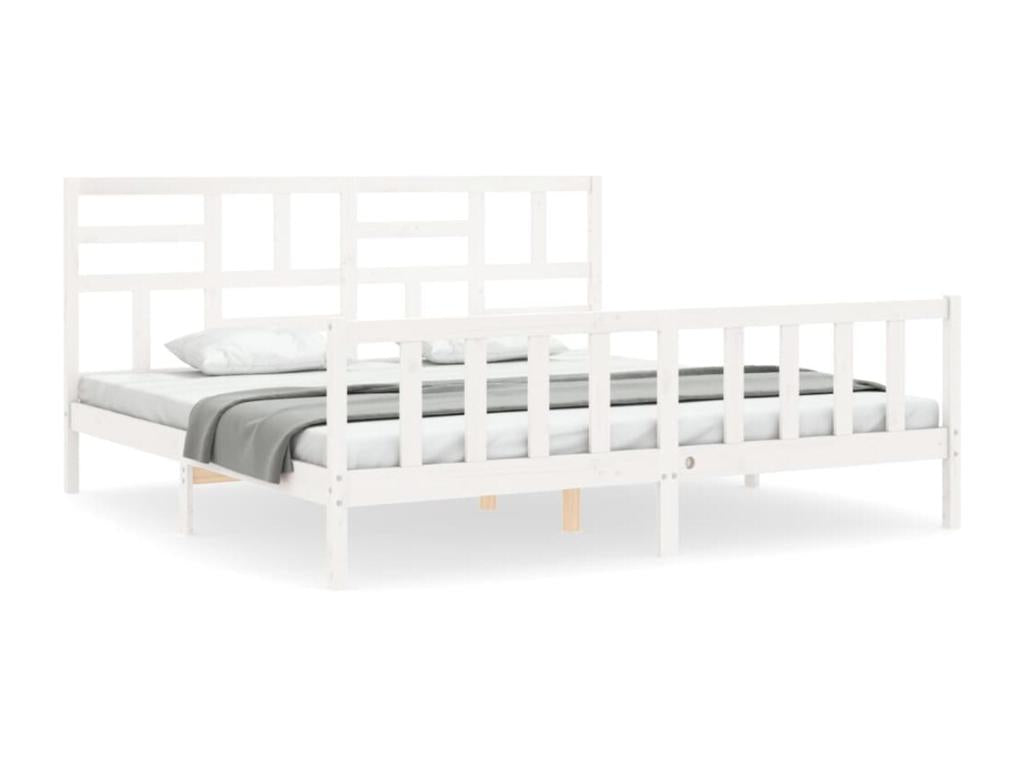 White Solid Wood Bed Frame, 200 x 200 cm