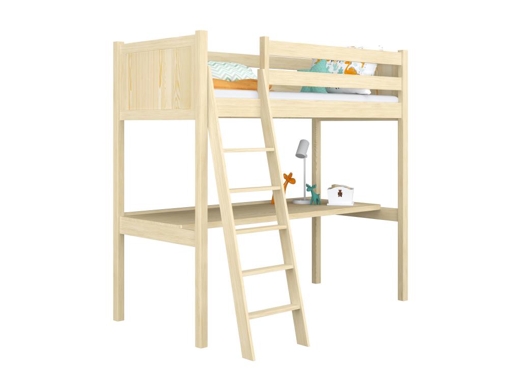 Beige Pine Wood Bed, 80 x 180 cm