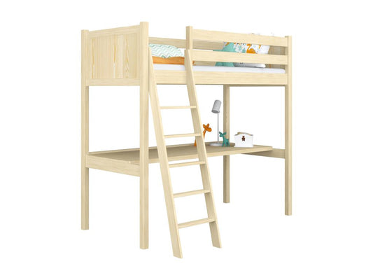 Beige Pine Wood Bed, 80 x 180 cm