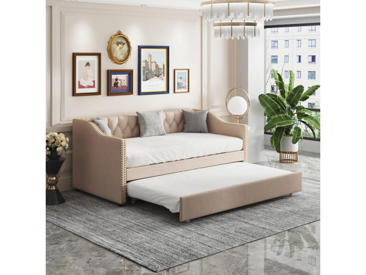 Beige Fabric Bed, 90 x 200 cm