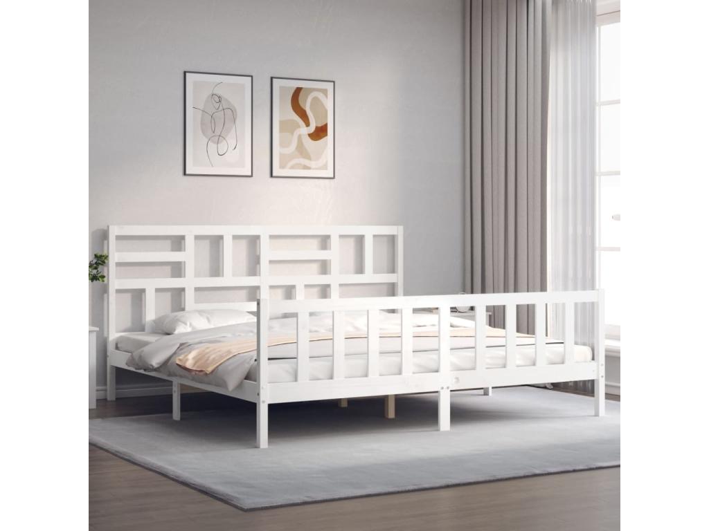White Solid Wood Bed Frame, 200 x 200 cm