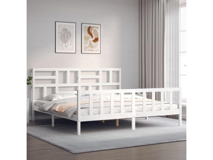 White Solid Wood Bed Frame, 200 x 200 cm