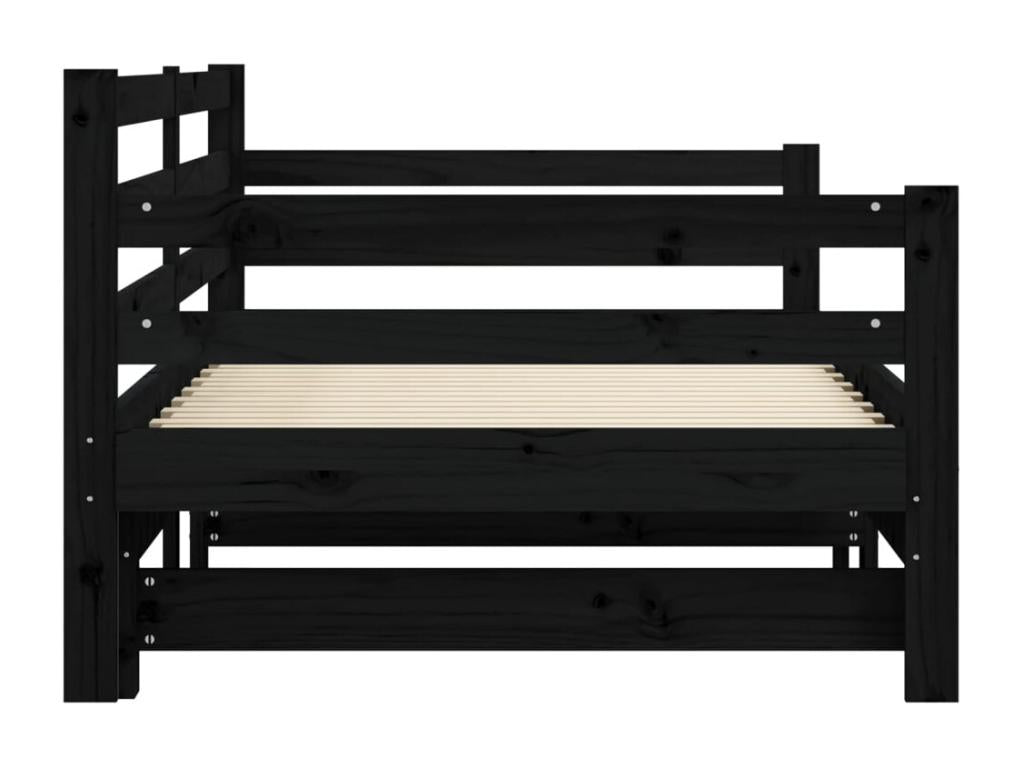 Black Pine Wood Bed, 90 x 200 cm