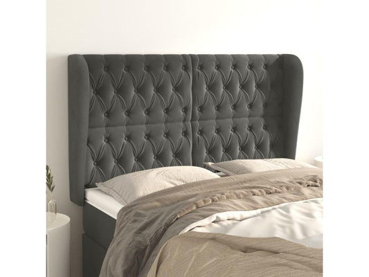 Gray Velvet Bed, 147 x 23 x 118 cm