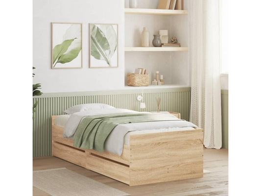 Brown Oak Wood Bed Frame, 75 x 190 cm