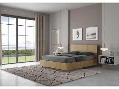 Brown Oak Wood Bed, 140 x 190 cm