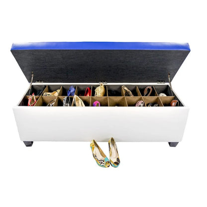 Mid Century Modern White Vinyl Shoe Storage Bench