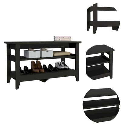 FM Furniture Vilna Storage Bench with 2 Open Shelves and 4 Legs