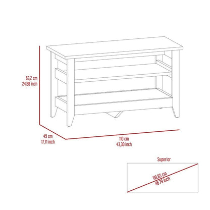 FM Furniture Vilna Storage Bench with 2 Open Shelves and 4 Legs