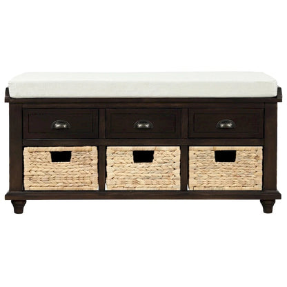 Harper & Bright Designs 3-Drawer Storage Bench with 3 Rattan Baskets