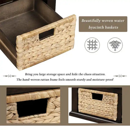 Harper & Bright Designs 3-Drawer Storage Bench with 3 Rattan Baskets