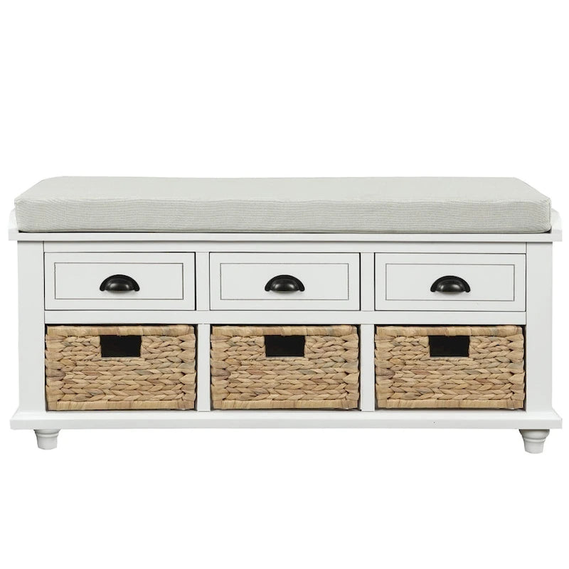 Harper & Bright Designs 3-Drawer Storage Bench with 3 Rattan Baskets
