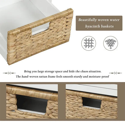 Harper & Bright Designs 3-Drawer Storage Bench with 3 Rattan Baskets
