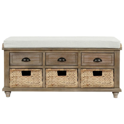 Harper & Bright Designs 3-Drawer Storage Bench with 3 Rattan Baskets