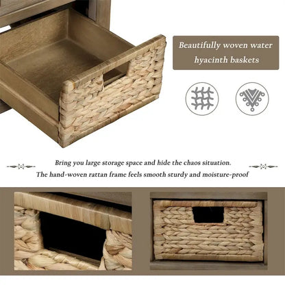 Harper & Bright Designs 3-Drawer Storage Bench with 3 Rattan Baskets