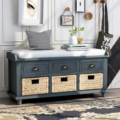 Harper & Bright Designs 3-Drawer Storage Bench with 3 Rattan Baskets