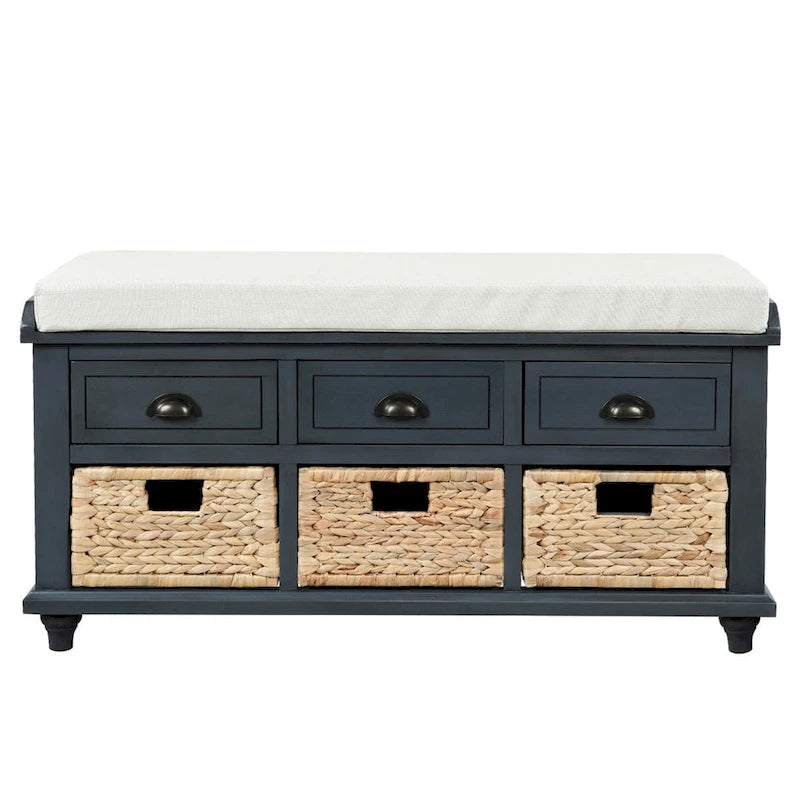 Harper & Bright Designs 3-Drawer Storage Bench with 3 Rattan Baskets