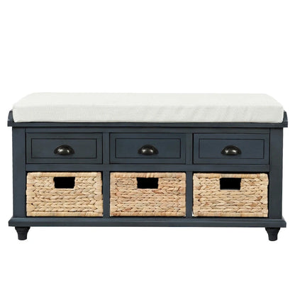 Harper & Bright Designs 3-Drawer Storage Bench with 3 Rattan Baskets