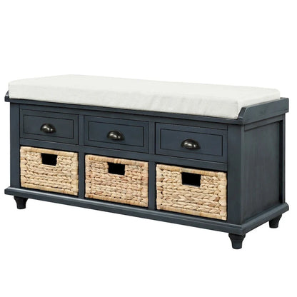 Harper & Bright Designs 3-Drawer Storage Bench with 3 Rattan Baskets
