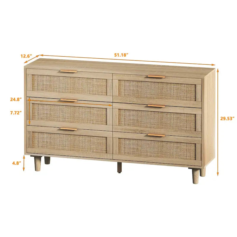 51.186-Drawers Rattan Storage Cabinet for Bedroom,Living Room