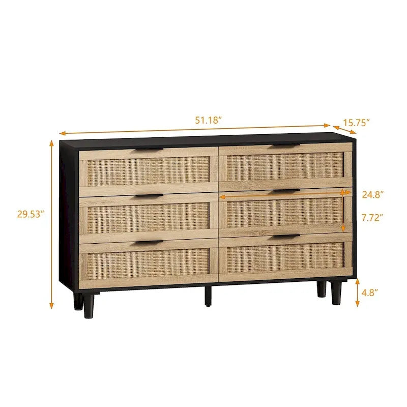 51.186-Drawers Rattan Storage Cabinet for Bedroom,Living Room